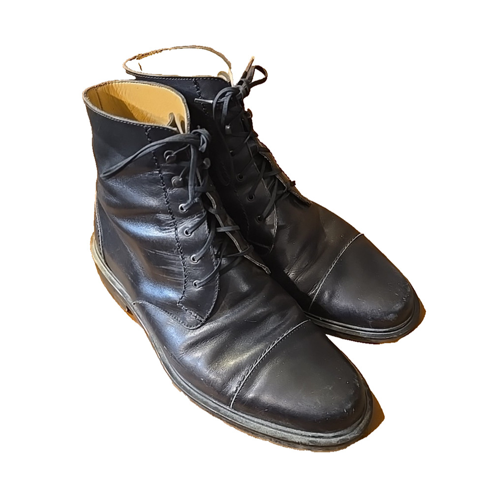 Salvatore Ferragamo Blck Leather Laceup Cap Toe Combat Boot Men Sz 9EE Steampunk